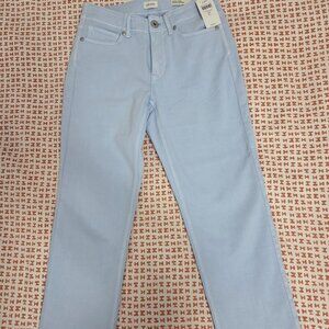 New J.Jill. Cropped top with a high waist and fringed hem. Light blue. Size 2 P